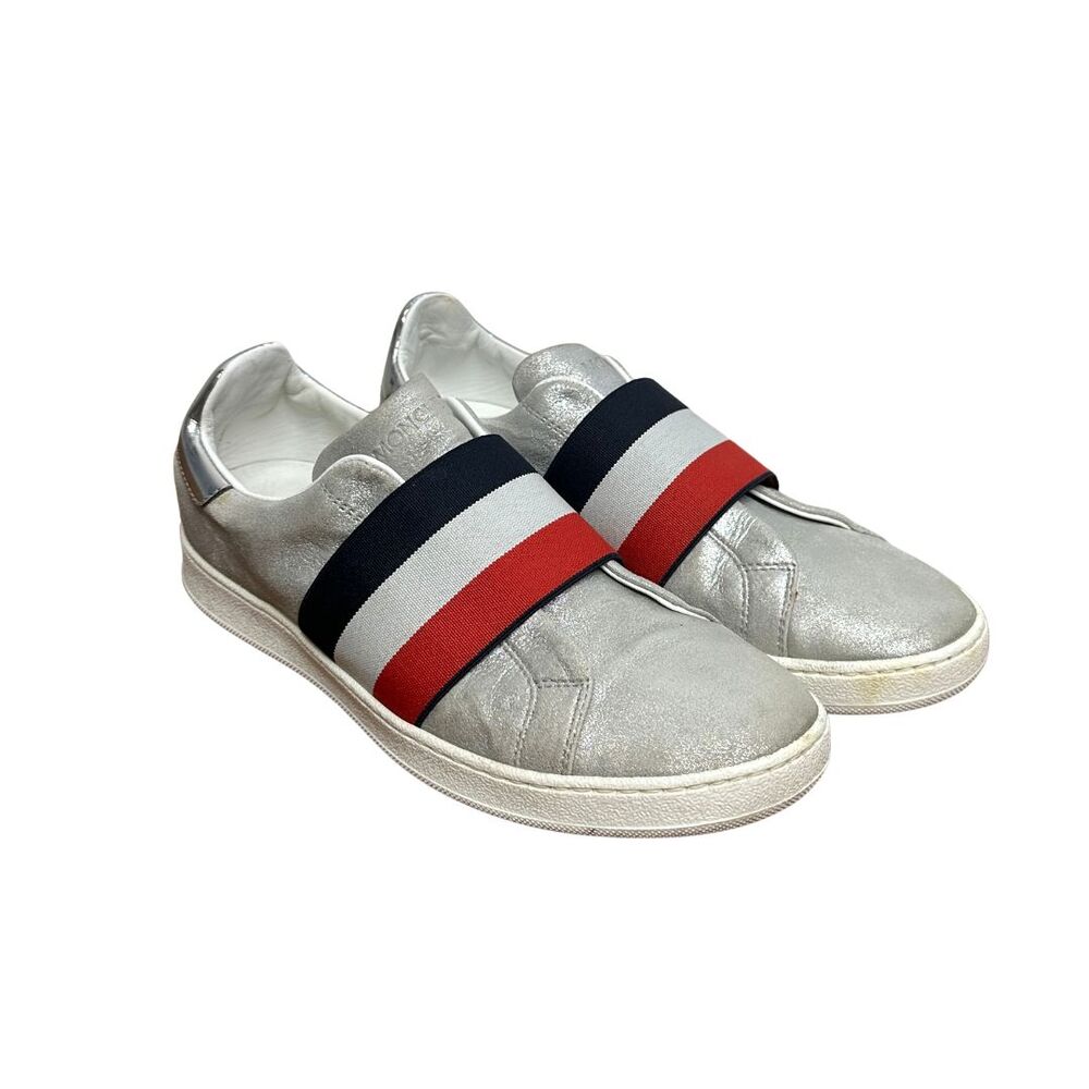 Moncler Alizee Sneakers Womens 7.5 Silver‎ Leather Low Top Slip On Italy